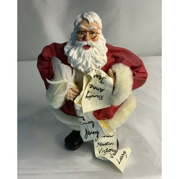 Santa Clause Making His List Fabric Mache Resin Fur Trimmed Tabletop Figurine - Picture 2 of 8